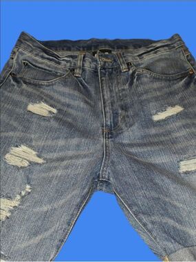 4/$67 Deal! Unisex Blue Distressed Jean Shorts - Casual Rolled Hem